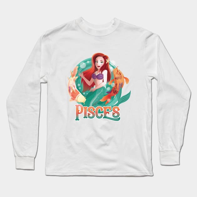 Pisces Mermaid Long Sleeve T-Shirt by Euodos